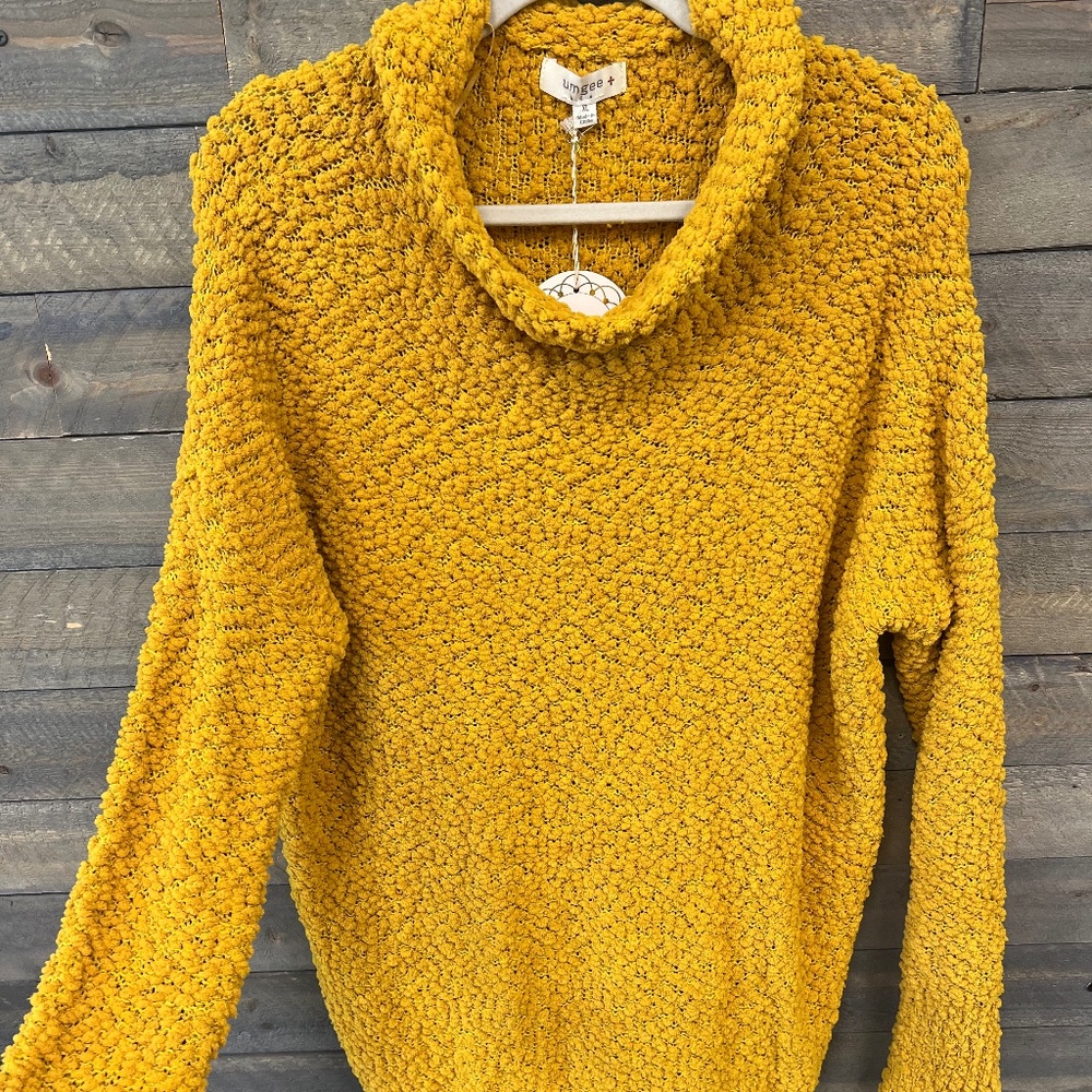 Fuzzy Knit Long Sleeve High Neck Folded Collar Pullover Sweater